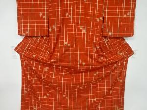 アンティーク　格子に燕絣織出し手織り紬着物